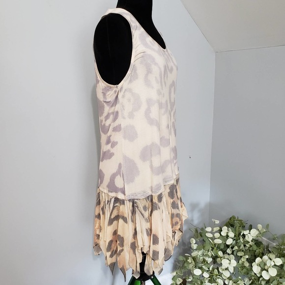 Origami Leopard Boho Gypsy Fringe Sleeveless Tunic Top Dress Large Layer Chic - Picture 5 of 13